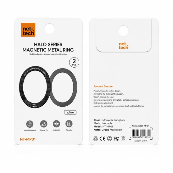 Nettech NT-MP01 Magsafe Çiftli Araç İçi Metal Plaka (Siyah) - NT-117102, Güçlü Mıknatıs, Metal Etiketli Set, 2 Adet
