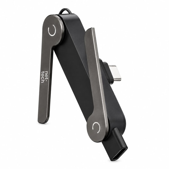Nettech NT-OT012 Siyah Type-C To Type-C Stand Dönüştürücü - Alüminyum Gövde, Data ve Görüntü Aktarım Desteği
