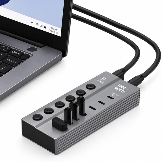 Nettech NT-OT011 7in1 USB to Type-C Dönüştürücü (NT-117101) - Gri Alüminyum Gövde, Data ve Görüntü Aktarım Desteği