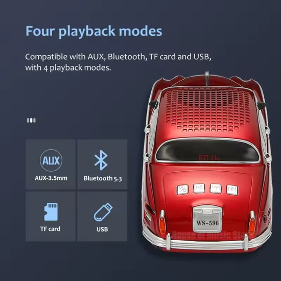 Nettech WS-596 Nostaljik Araba Bej Bluetooth Hoparlör (NT-114352) - FM Radyo, MP3 Çalar, Şarjlı, USB/TF Kart Desteği