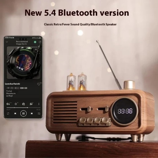 Music Apollo AS32 Kahverengi Nostalji Speaker Kablosuz Hoparlör (NT-119325) - FM Radyo, Stereo Ses, Ahşap Tasarım