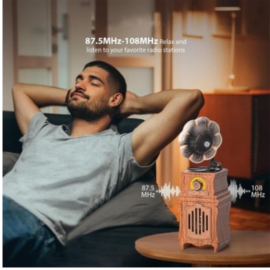 Music Apollo AS31 Kahverengi Nostalji Speaker Kablosuz Hoparlör (NT-119321) - FM Radyo, Stereo Ses, Nostaljik Tasarım