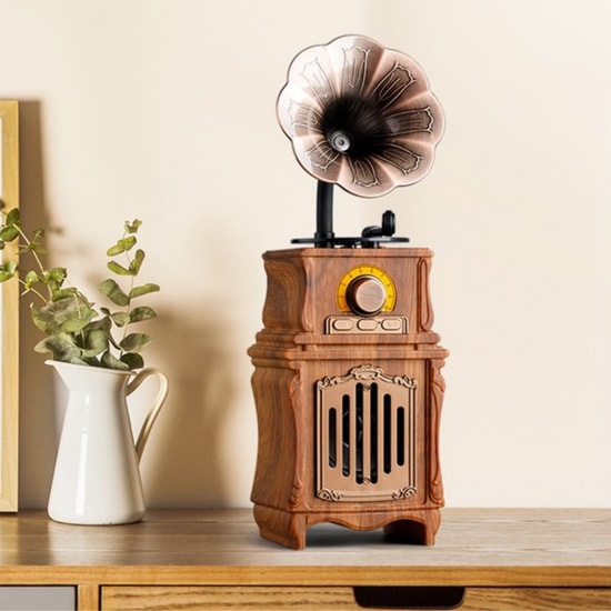Music Apollo AS31 Kahverengi Nostalji Speaker Kablosuz Hoparlör (NT-119321) - FM Radyo, Stereo Ses, Nostaljik Tasarım