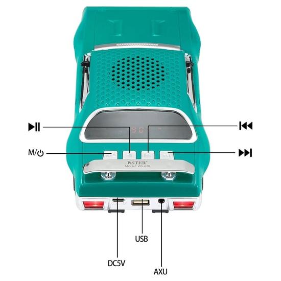 Nettech Wster WS-620 Yeşil Car Speaker NT-117135 - Kablosuz Bluetooth Hoparlör, Stereo Ses, FM Radyo, Led Işıklı