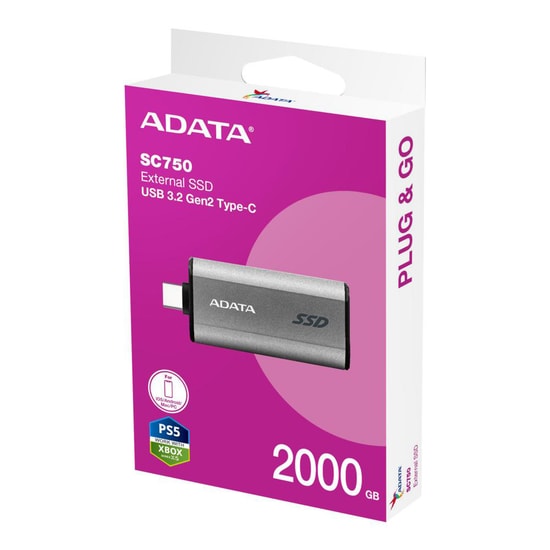 Adata SC750 2TB Taşınabilir SSD (SC750-2000G-CCBK) - USB 3.2 Gen 2, 1050MB/s Okuma, 1000MB/s Yazma, Type-C Siyah