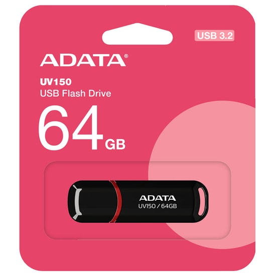 Adata UV150 64GB USB 3.2 Siyah Flash Bellek (AUV150-64G-RBK) - 100MB/s Okuma, USB 3.2 Gen1, Kapaklı Tasarım