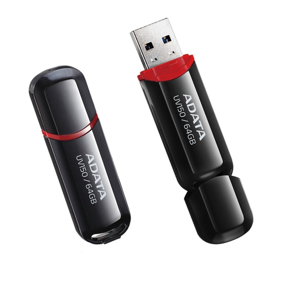 Adata UV150 64GB USB 3.2 Siyah Flash Bellek (AUV150-64G-RBK) - 100MB/s Okuma, USB 3.2 Gen1, Kapaklı Tasarım
