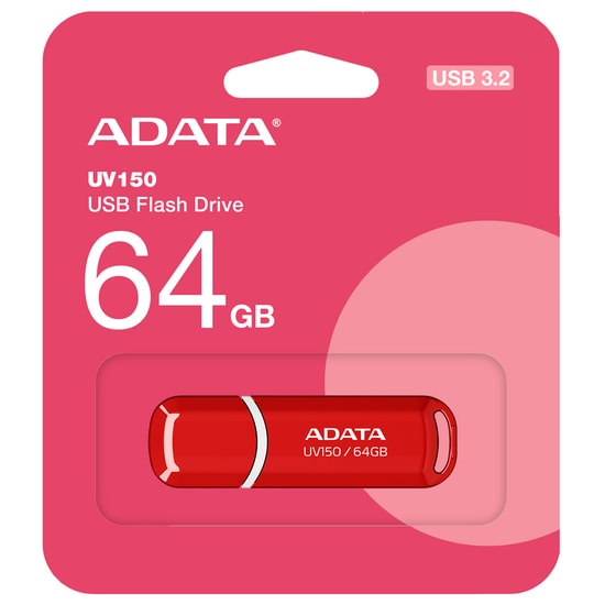 Adata UV150 64GB USB 3.2 Kırmızı Flash Bellek (AUV150-64G-RRD) - USB 3.2 Gen1 Hız, Kapaklı Tasarım, 24 Ay Garanti