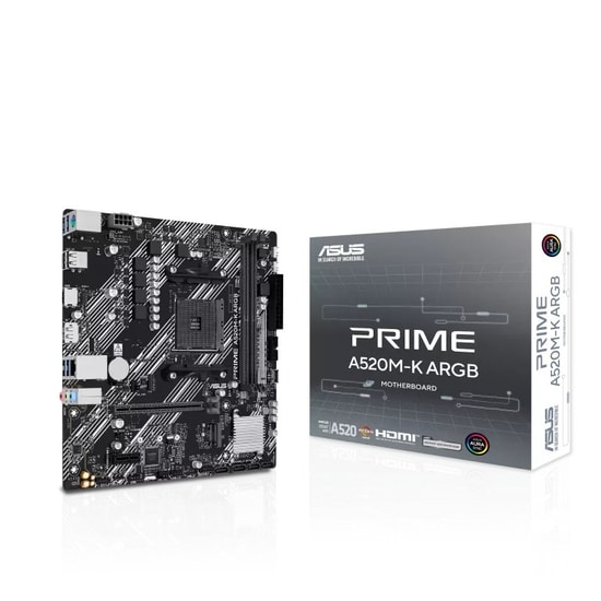 Asus PRIME A520M-K ARGB DDR4 Anakart: AMD AM4, 5100MHz OC, M.2, HDMI, DisplayPort, Aura Sync, Micro ATX Form Faktör