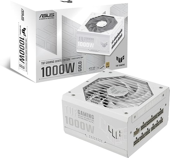 Asus TUF-GAMING-1000G-WH-GOLD 1000W 80+ Gold Güç Kaynağı - Tam Modüler, ATX 3.0, 135mm Fan, Beyaz, 10 Yıl Garanti