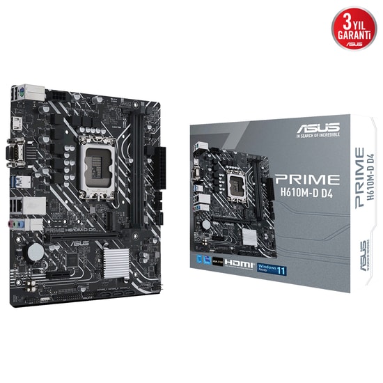 Asus PRIME H610M-D D4 LGA1700 DDR4 Anakart - Intel H610, 3200MHz, HDMI, VGA, M.2, USB 3.2, COM Port, mATX