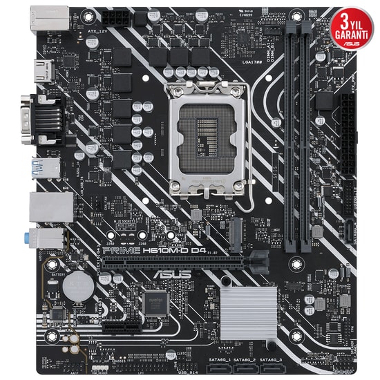 Asus PRIME H610M-D D4 LGA1700 DDR4 Anakart - Intel H610, 3200MHz, HDMI, VGA, M.2, USB 3.2, COM Port, mATX
