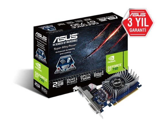 Asus GeForce GT 730 2GB GDDR5 Low Profile Ekran Kartı (GT730-SL-2GD5-BRK-N) - 64 Bit, 927MHz, HDMI, DVI, Pasif Soğutma