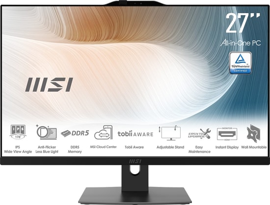 MSI Modern AM272P 27" FHD All-in-One PC (1M-1094XEU) - Intel Core 7 150U, 16GB DDR5, 1TB SSD, FreeDOS, Siyah PC