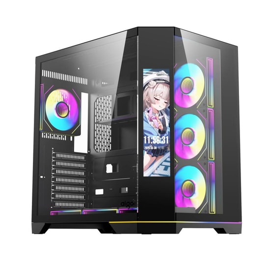 Aigo FT418-PRO-850W-SIYAH-LCD Mid Tower Kasa - 850W 80+ Bronze, 7x ARGB Fan, LCD Ekran, ATX/M-ATX/ITX Desteği