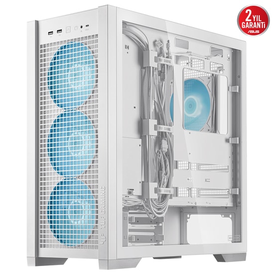 Asus TUF GAMING GT302 BEYAZ E-ATX Oyuncu Kasası - 360mm Radyatör, 407mm GPU, 4x140mm ARGB Fan, Temperli Cam Mesh