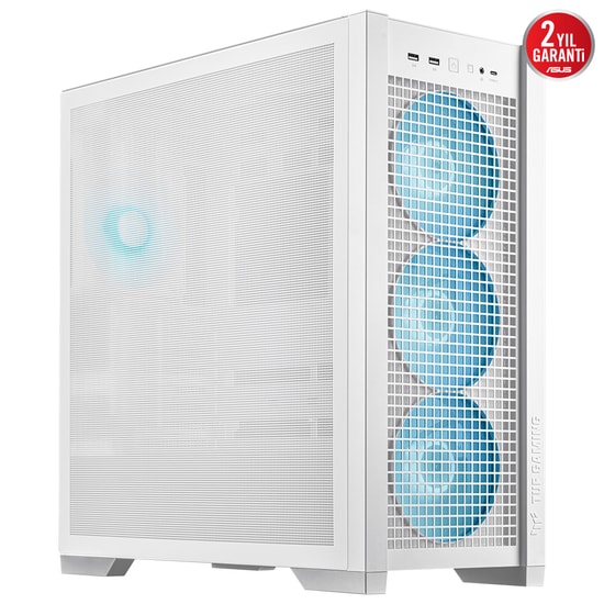 Asus TUF GAMING GT302 BEYAZ E-ATX Oyuncu Kasası - 360mm Radyatör, 407mm GPU, 4x140mm ARGB Fan, Temperli Cam Mesh