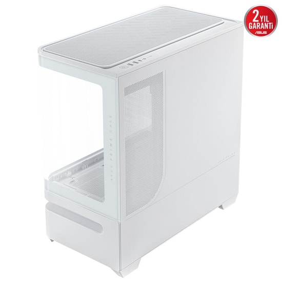 Asus PRIME AP202 Beyaz mATX Kasa - 360mm Radyatör, 420mm Ekran Kartı Desteği, Temperli Cam, ARGB Fanlı, PSU Yok