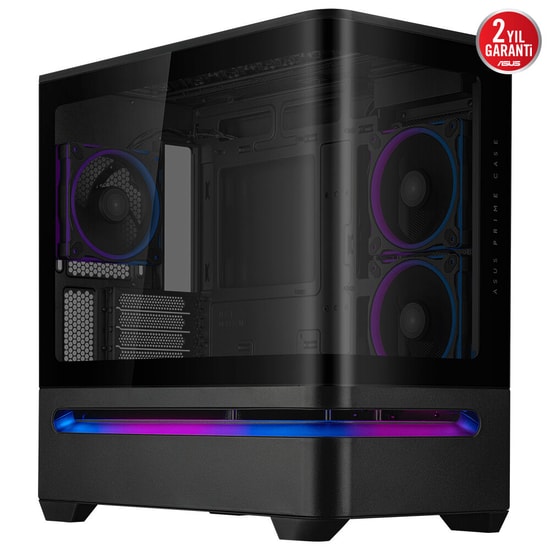 Asus PRIME AP202 Siyah mATX Kasa - 360mm Radyatör, 420mm Ekran Kartı Desteği, Temperli Cam, ARGB Fanlı, PSU Yok