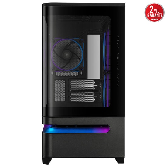 Asus PRIME AP202 Siyah mATX Kasa - 360mm Radyatör, 420mm Ekran Kartı Desteği, Temperli Cam, ARGB Fanlı, PSU Yok