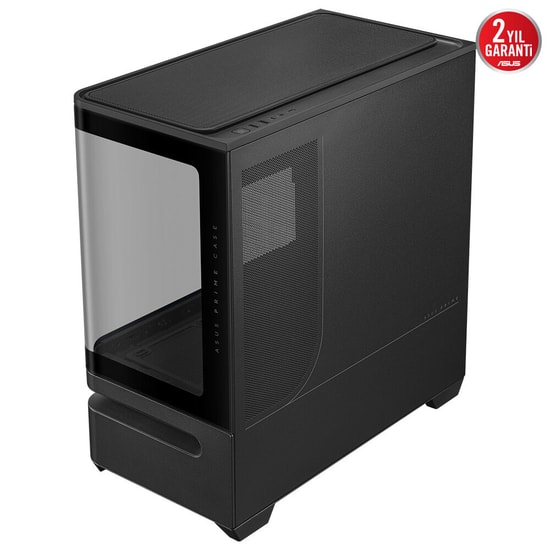 Asus PRIME AP202 Siyah mATX Kasa - 360mm Radyatör, 420mm Ekran Kartı Desteği, Temperli Cam, ARGB Fanlı, PSU Yok