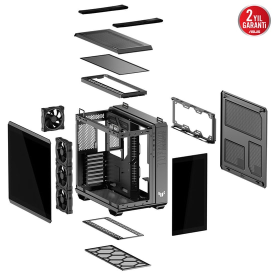 Asus TUF GAMING GT502 HORIZON SIYAH ATX Oyuncu Kasası - 360mm Radyatör, 400mm GPU, 4x ARGB Fan, Temperli Cam