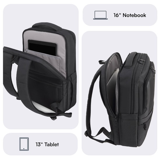 Mack MCE-1212 Office Pro-3 Eco 16" Siyah Laptop Sırt Çantası - USB Şarj Portlu, Su Geçirmez, 19L Hacim, Ergonomik
