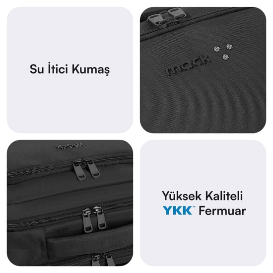 Mack MCE-1212 Office Pro-3 Eco 16" Siyah Laptop Sırt Çantası - USB Şarj Portlu, Su Geçirmez, 19L Hacim, Ergonomik