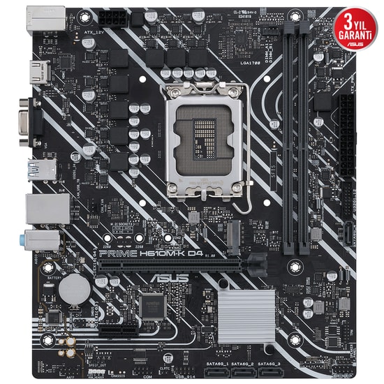 Asus PRIME H610M-K D4 LGA1700 DDR4 Anakart - Intel H610, 3200MHz, DP, HDMI, M.2, USB 3.2, mATX, Armoury Crate