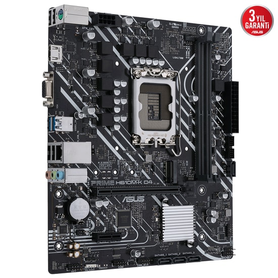 Asus PRIME H610M-K D4 LGA1700 DDR4 Anakart - Intel H610, 3200MHz, DP, HDMI, M.2, USB 3.2, mATX, Armoury Crate