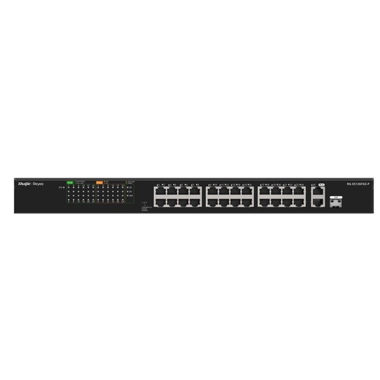 Ruijie Reyee RG-ES126FGS-P 24 Port 10/100 PoE Switch - 2x Gigabit RJ45, 1x Gigabit SFP Uplink, 380W Rackmount