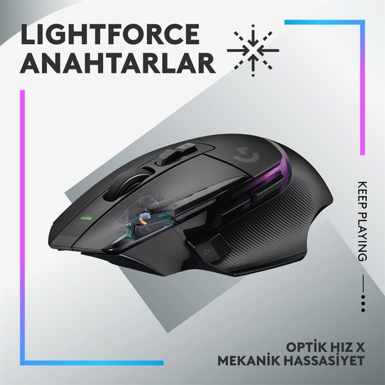 Logitech G502 X Plus Siyah Kablosuz Oyuncu Mouse (910-006163) - HERO 25K Sensör, RGB, 25600 DPI, 13 Tuşlu, Optik