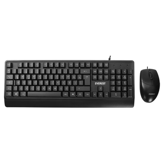 Everest KM-619 Siyah USB Kablolu Q Klavye Mouse Set - 1200 DPI Optik Mouse, Bilek Destekli, 105 Tuş Full Layout