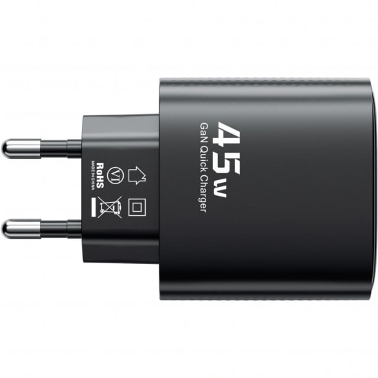 RealPower TCS45WBK 45W GaN Type-C to Type-C Şarj Aleti (NT-119372) - Siyah, 3000 mAh Hızlı Şarj, 100cm Kablo Dahil