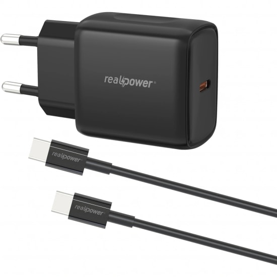 RealPower TCS25WBK 25W PD Type-C to Type-C Şarj Aleti (NT-119368) - Siyah, 3000 mAh Hızlı Şarj Cihazı, Kablo Dahil