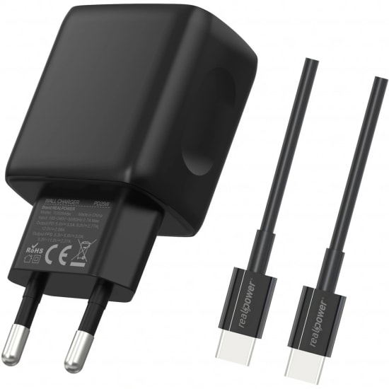 RealPower TCS25WBK 25W PD Type-C to Type-C Şarj Aleti (NT-119368) - Siyah, 3000 mAh Hızlı Şarj Cihazı, Kablo Dahil