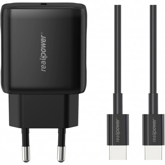 RealPower TCS25WBK 25W PD Type-C to Type-C Şarj Aleti (NT-119368) - Siyah, 3000 mAh Hızlı Şarj Cihazı, Kablo Dahil