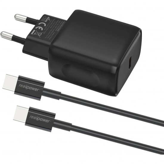 RealPower TCS25WBK 25W PD Type-C to Type-C Şarj Aleti (NT-119368) - Siyah, 3000 mAh Hızlı Şarj Cihazı, Kablo Dahil