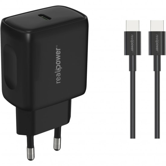 RealPower TCS25WBK 25W PD Type-C to Type-C Şarj Aleti (NT-119368) - Siyah, 3000 mAh Hızlı Şarj Cihazı, Kablo Dahil