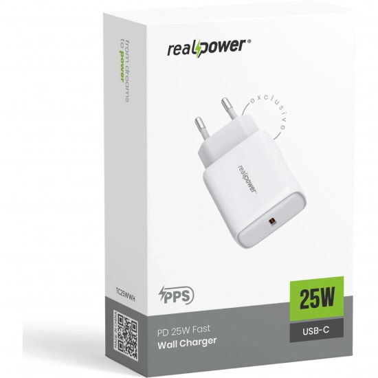 RealPower TC25WWH 25W Şarj Aleti (NT-119367) - Beyaz, 3000 mAh PD Hızlı Şarj Desteği, 1 Saat Altı Şarj Süresi