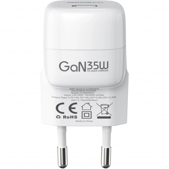 RealPower TC35WBK 35W GaN Şarj Aleti (NT-119365) - Beyaz, 3000 mAh PD Hızlı Şarj Desteği
