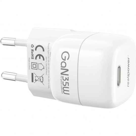 RealPower TC35WBK 35W GaN Şarj Aleti (NT-119365) - Beyaz, 3000 mAh PD Hızlı Şarj Desteği