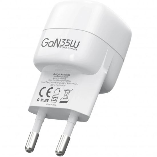 RealPower TC35WBK 35W GaN Şarj Aleti (NT-119365) - Beyaz, 3000 mAh PD Hızlı Şarj Desteği
