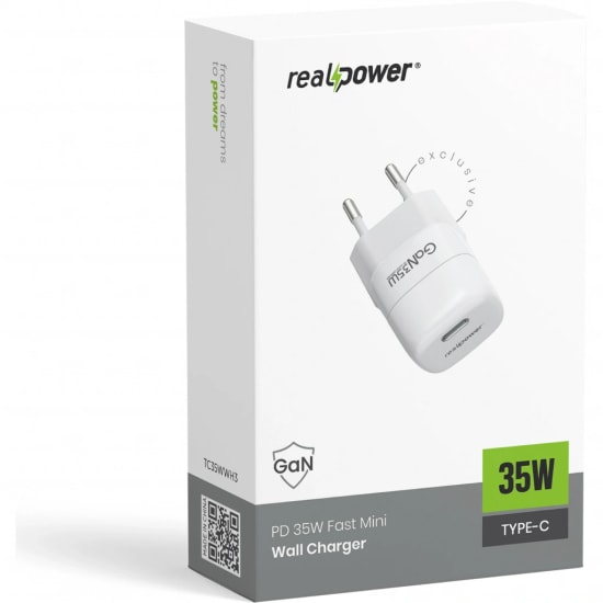 RealPower TC35WBK 35W GaN Şarj Aleti (NT-119365) - Beyaz, 3000 mAh PD Hızlı Şarj Desteği