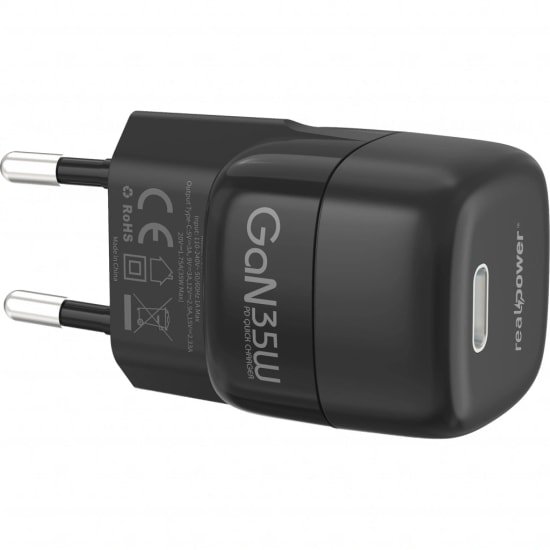 RealPower TC35WBK 35W GaN Şarj Aleti (NT-119364) - Siyah, 3000 mAh PD Hızlı Şarj Desteği