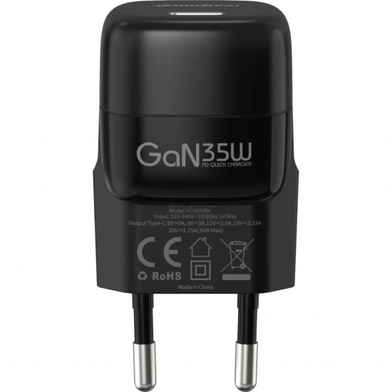 RealPower TC35WBK 35W GaN Şarj Aleti (NT-119364) - Siyah, 3000 mAh PD Hızlı Şarj Desteği