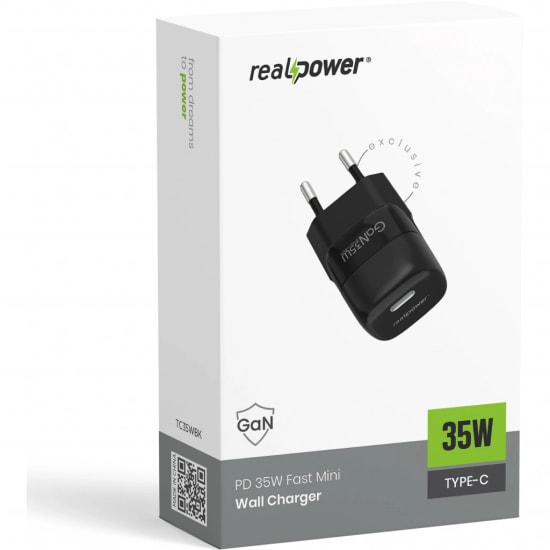 RealPower TC35WBK 35W GaN Şarj Aleti (NT-119364) - Siyah, 3000 mAh PD Hızlı Şarj Desteği