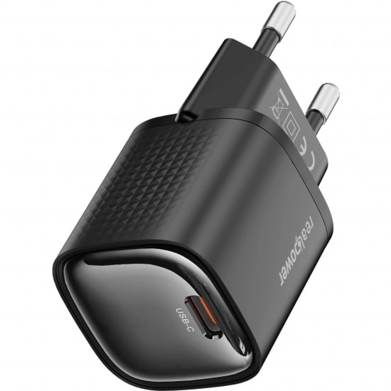 RealPower TCS30WBK 30W GaN Type-C to Type-C Şarj Aleti (NT-119363) - Siyah, 3000 mAh Hızlı Şarj, 100cm Kablo Dahil