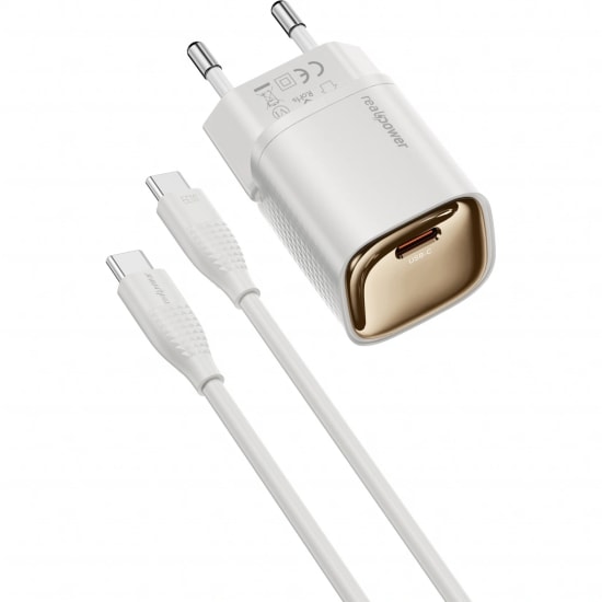 RealPower TCS30WWH 30W GaN Type-C to Type-C Şarj Aleti (NT-119362) - Beyaz, 3000 mAh Hızlı Şarj, 100cm Kablo Dahil