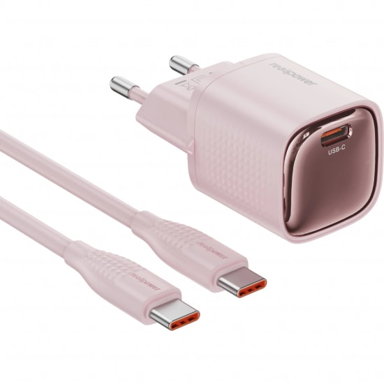 RealPower TCS30WPI 30W GaN Type-C to Type-C Şarj Aleti (NT-119361) - Pembe, 3000 mAh Hızlı Şarj, 100cm Kablo Dahil